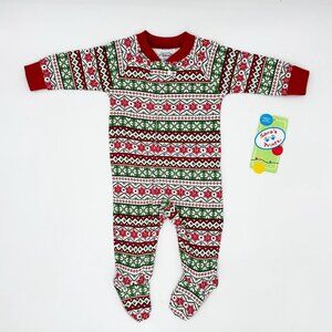 NWT Sara’s Prints Christmas Fair Isle Footed Pajamas • Size 6M • Holiday Baby